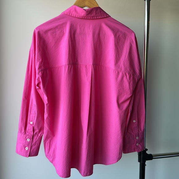ZARA Pink Cotton Oversized Button Up Shirt Top Size Medium - Picture 2 of 6